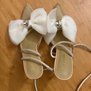 Lemon Women's Cream and Silver Crystal Bow Heels